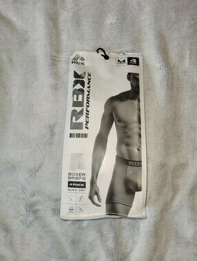 4-Pack RBX Mens Medium 32-34 Performance Boxer Briefs Black Microfiber Quick Dry